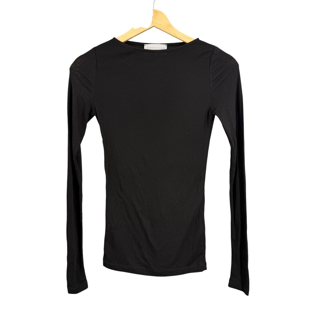 Modern Citizen Black Long Sleeve Top Womens XS Tencel Wool Blend Minimalist
